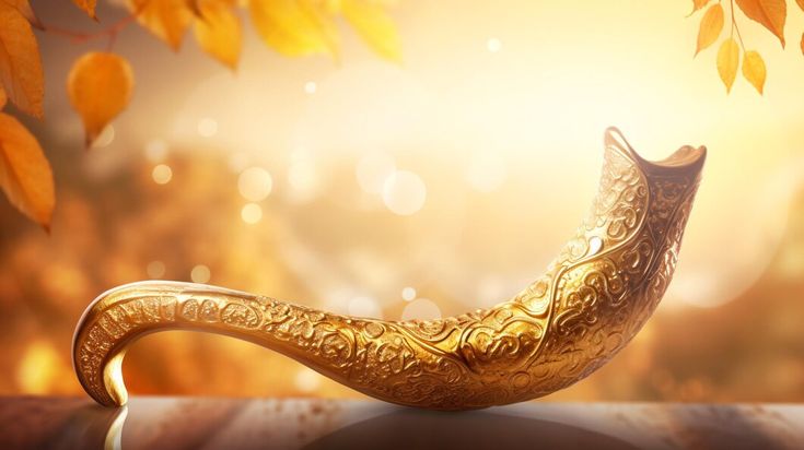 golden shofar horn on festive rosh hashanah background premium ai generated image(1)